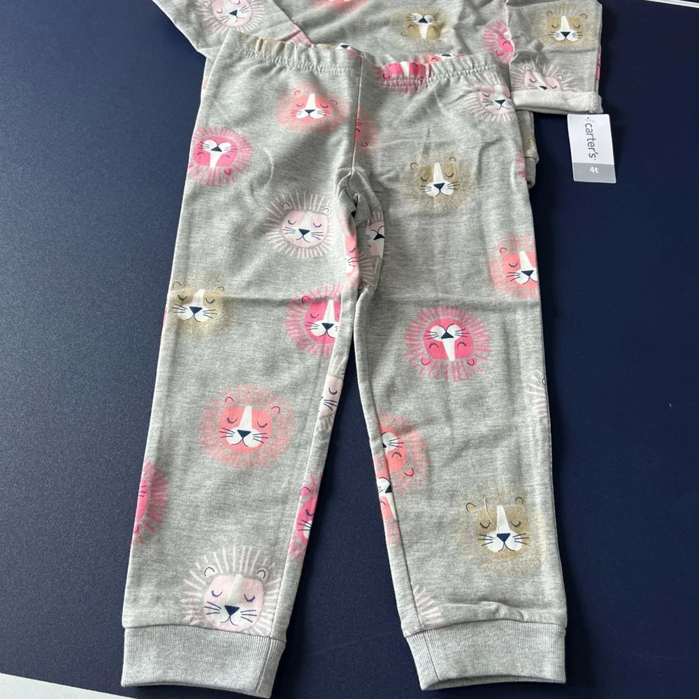 Carter's Toddler Girls 2-Piece Lion‎ Gray Sweatshirt & Jogger Pants Set Size 4T